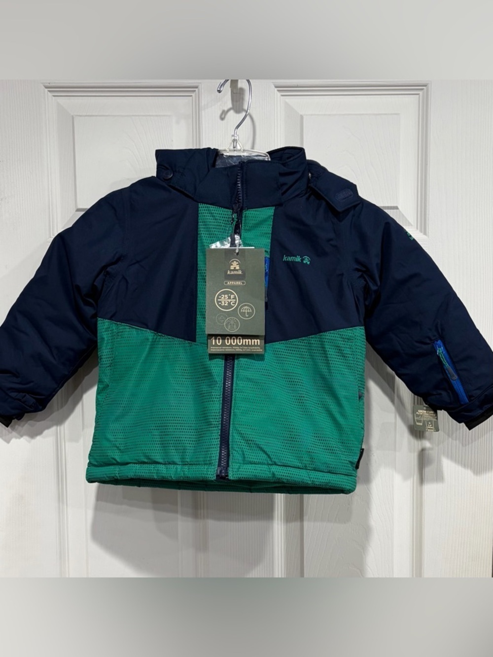 Kamik Little Boys Size 3 Arlo Ski Jacket Insulated Green Blue Snowboard NWT